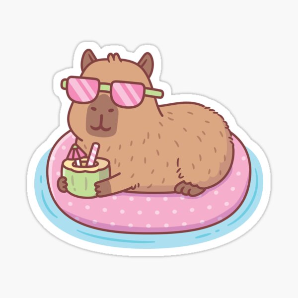 Item preview, Funny Capybara Chilling On Pink Pool Float designed and sold by rustydoodle.