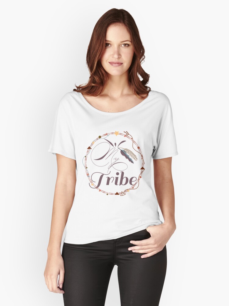 Thumbnail 1 of 3, Relaxed Fit T-Shirt, Bohemian, My Tribe, arrows, feathers, triangles, circles designed and sold by Cindys Creative Contour.