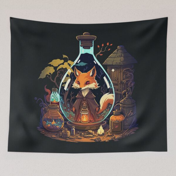Item preview, Old Demonic Fox Trapped in a Potion - Shapeshifter Fantasy Art designed and sold by quick-drops.