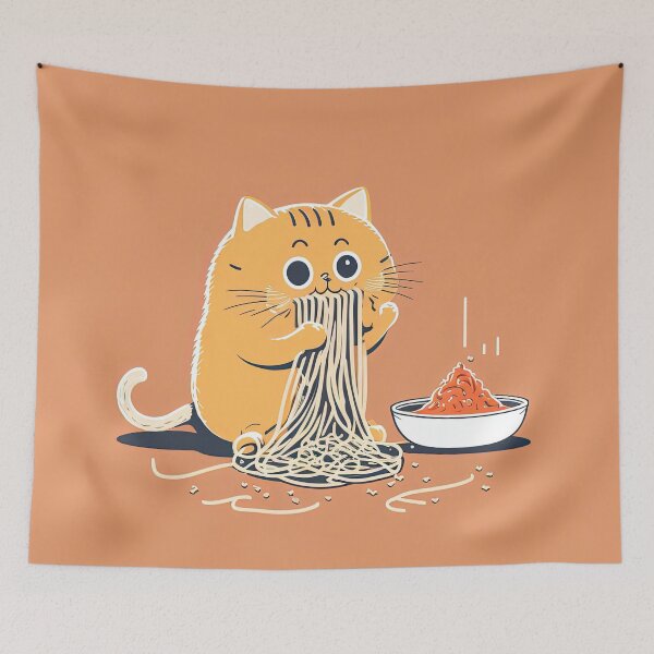 Aperçu de l'œuvre chat qui mange des spaghettis créée et vendue par Chillapy.