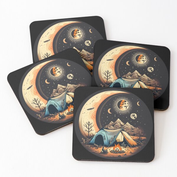 Item preview, camping under moon hand drawn designed and sold by salahnewdesign.