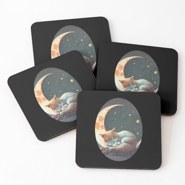 Item preview, cute cat sleeping under moon hand drawn designed and sold by salahnewdesign.
