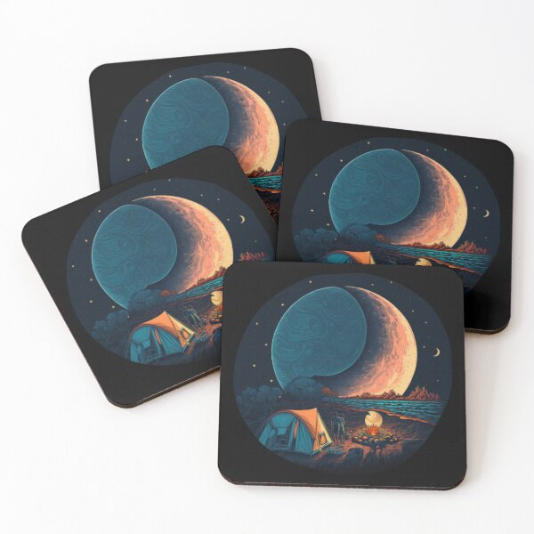 Item preview,  couple camping in beach under moon hand drawn designed and sold by salahnewdesign.