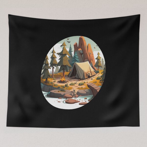 Item preview, camping in island under mountains hand drawn designed and sold by salahnewdesign.