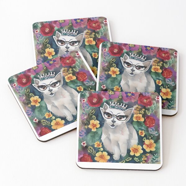 Item preview, Funny Cat Between Meow and Glasses floral vintage designed and sold by BOHOVIN.