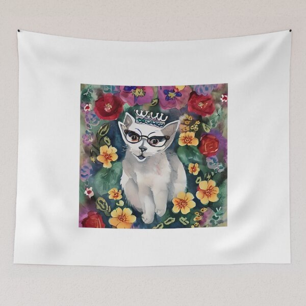 Item preview, Funny Cat Between Meow and Glasses floral vintage designed and sold by BOHOVIN.
