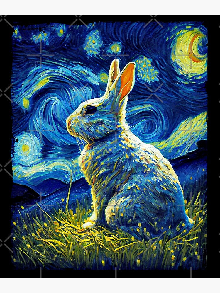 Starry Night and Rabbit Art Van Gogh Painting Cute Aesthetic Canvas Print  for Sale by belugastore