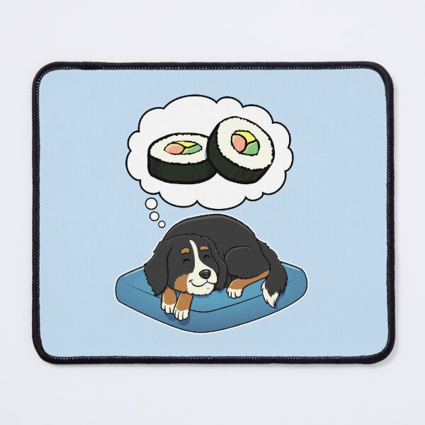 Aperçu de l'œuvre Bernese Mountain Dog dreaming about Sushi créée et vendue par DoggieDelights.