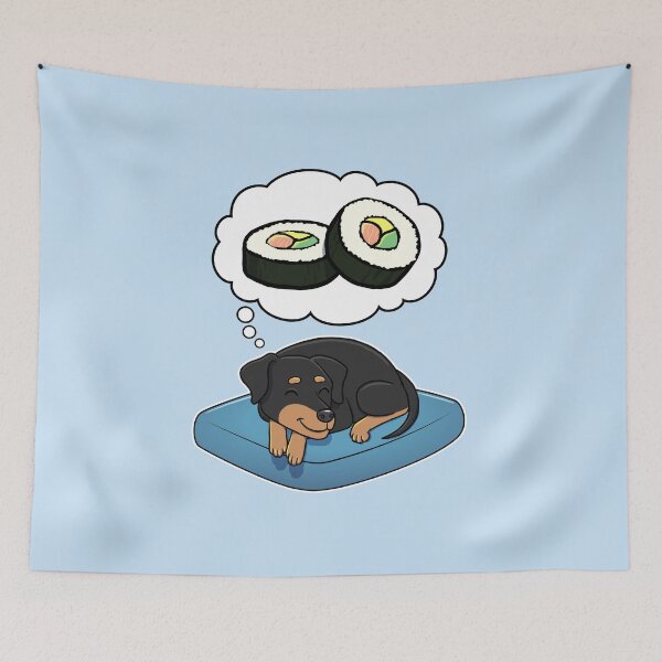 Item preview, Miniature Pinscher dreaming about Sushi designed and sold by DoggieDelights.