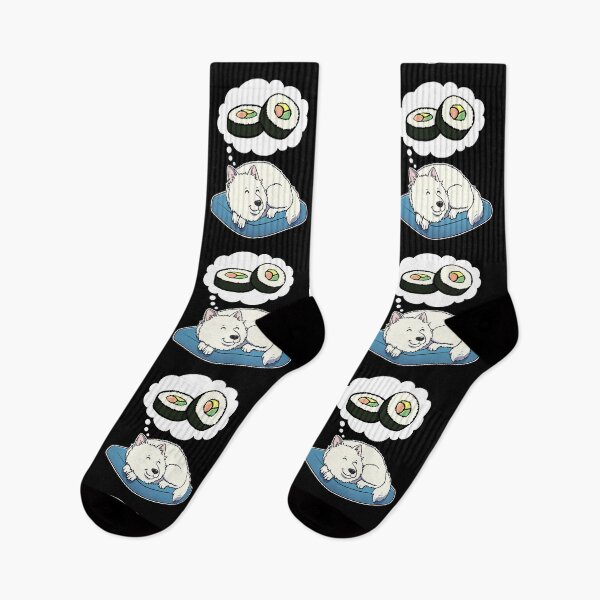 Item preview, Samoyed dreaming about Sushi designed and sold by DoggieDelights.