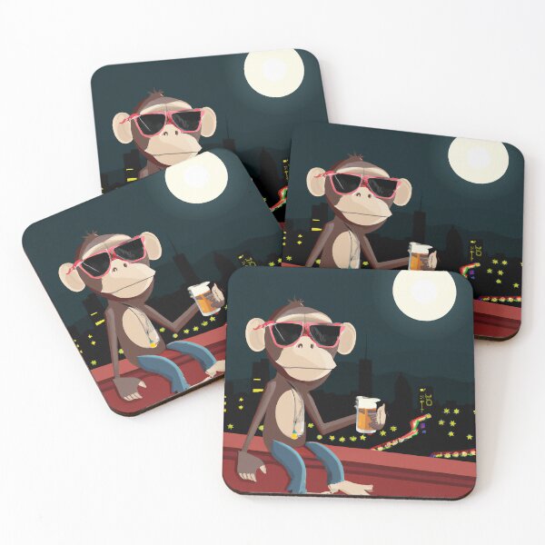 Item preview, Monkey's High Society: A Cool Primate Sipping Beer on the Roof of the City designed and sold by jerekunnas.