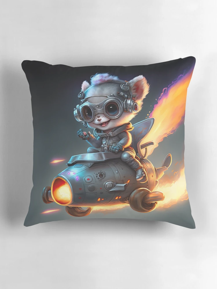 Thumbnail 3 of 4, Pillow, Cute Fox Riding a Rocketship designed and sold by AiCollection.