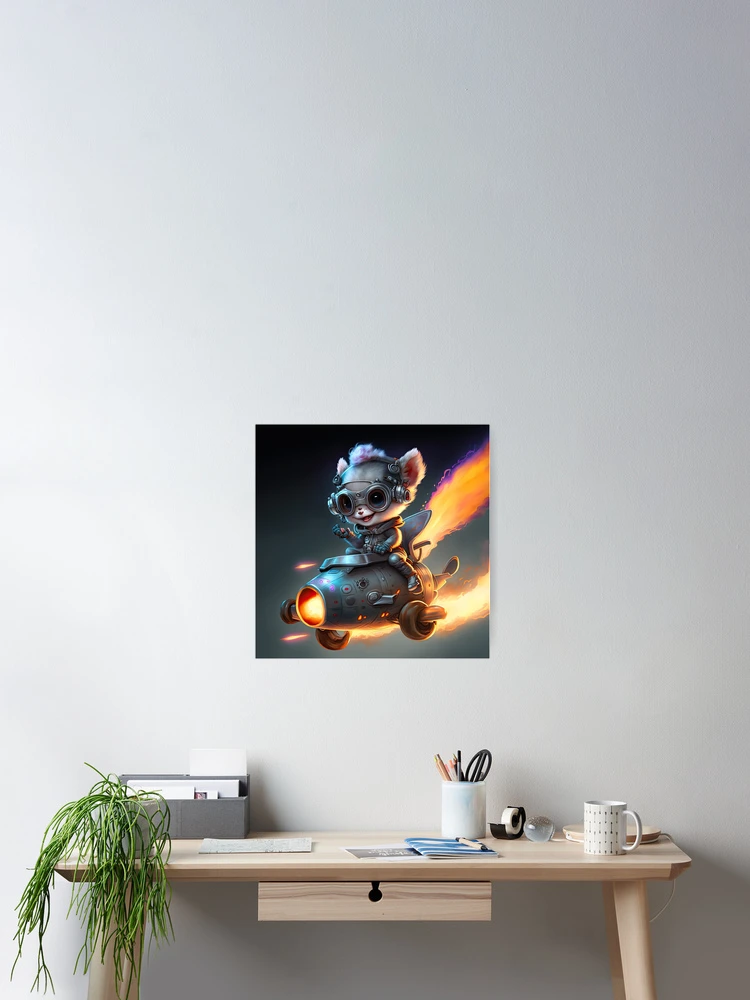 Thumbnail 2 of 3, Poster, Cute Fox Riding a Rocketship designed and sold by AiCollection.
