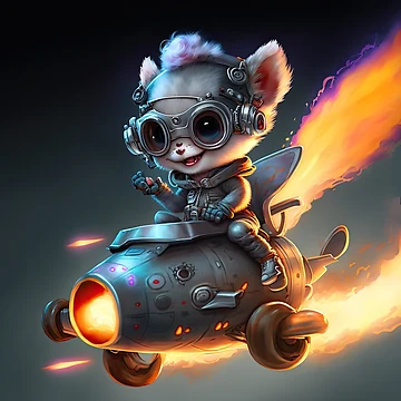 Artwork thumbnail, Cute Fox Riding a Rocketship by AiCollection