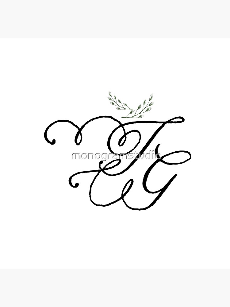 Letter T Botanical Flowers . Initial Wedding Monogram Font Logo