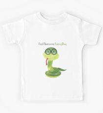 Feel Awesome Everyday - Cute Green Healthy Snake Kids Tee