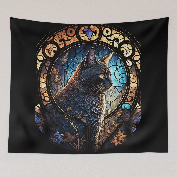 Item preview, The Tortoiseshell Cat Of St Francis Stained Glass Window 9 designed and sold by idreamaboutcats.
