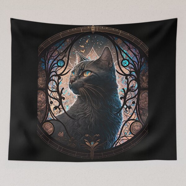 Item preview, The Tortoiseshell Cat Of St Francis Stained Glass Window 10 designed and sold by idreamaboutcats.