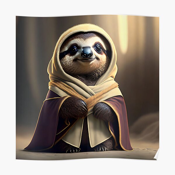 Fantasie Baby-Faultier in braun-goldener Robe Poster