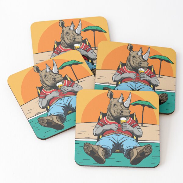 Item preview, Rhino-laxing: A Chill Rhino Enjoys a Pint on the Beach designed and sold by jerekunnas.
