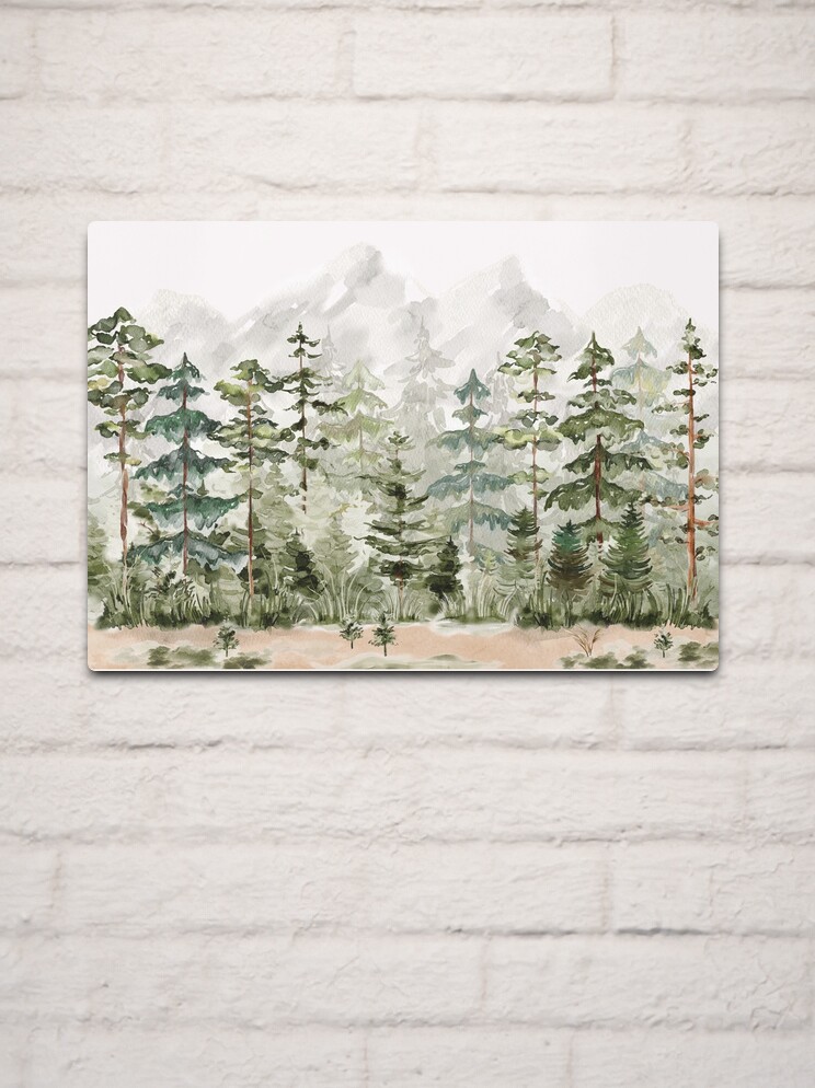 Watercolor Pine Forest and mountain Aesthetic Graphic Sticker for Sale by  natureandlife