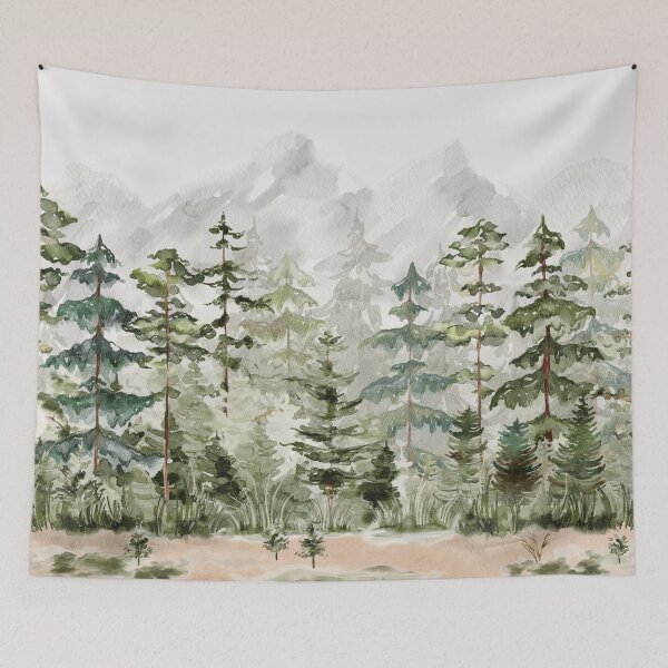 Item preview, Watercolor Pine Forest on Mountain designed and sold by Nature Hues.