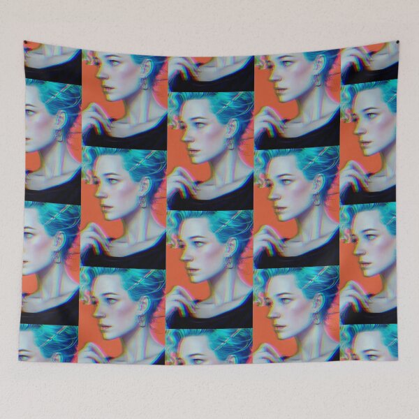 Item preview, Psychedelic portrait of blue haired woman designed and sold by romeouniform.