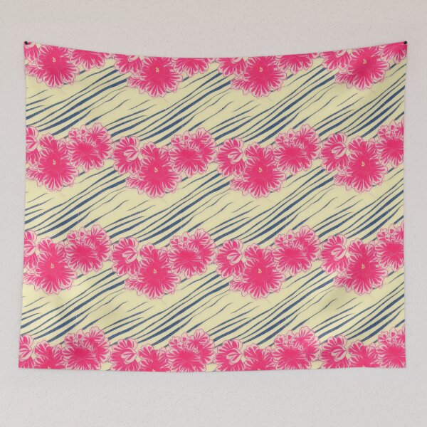 Item preview, Pink Lei and Blue Stripes - pink Hawaiian flower necklace designed and sold by PurpleMoss.