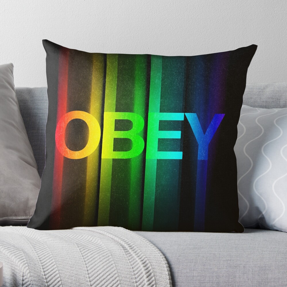 OBEY RECORDS Decorative Throw Pillow Set of 2 Red & White Blue & White