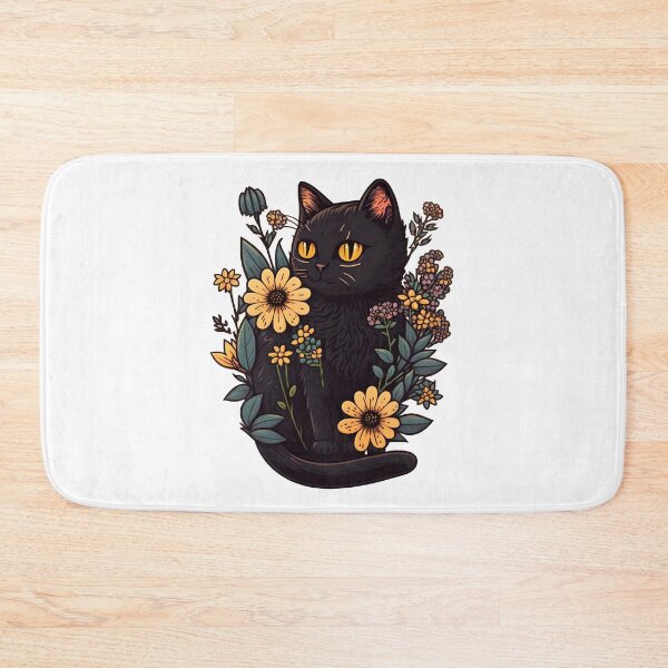 Item preview, black cat with flowers essential designed and sold by youngle.