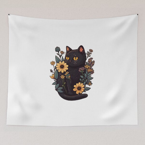 Item preview, black cat with flowers essential designed and sold by youngle.