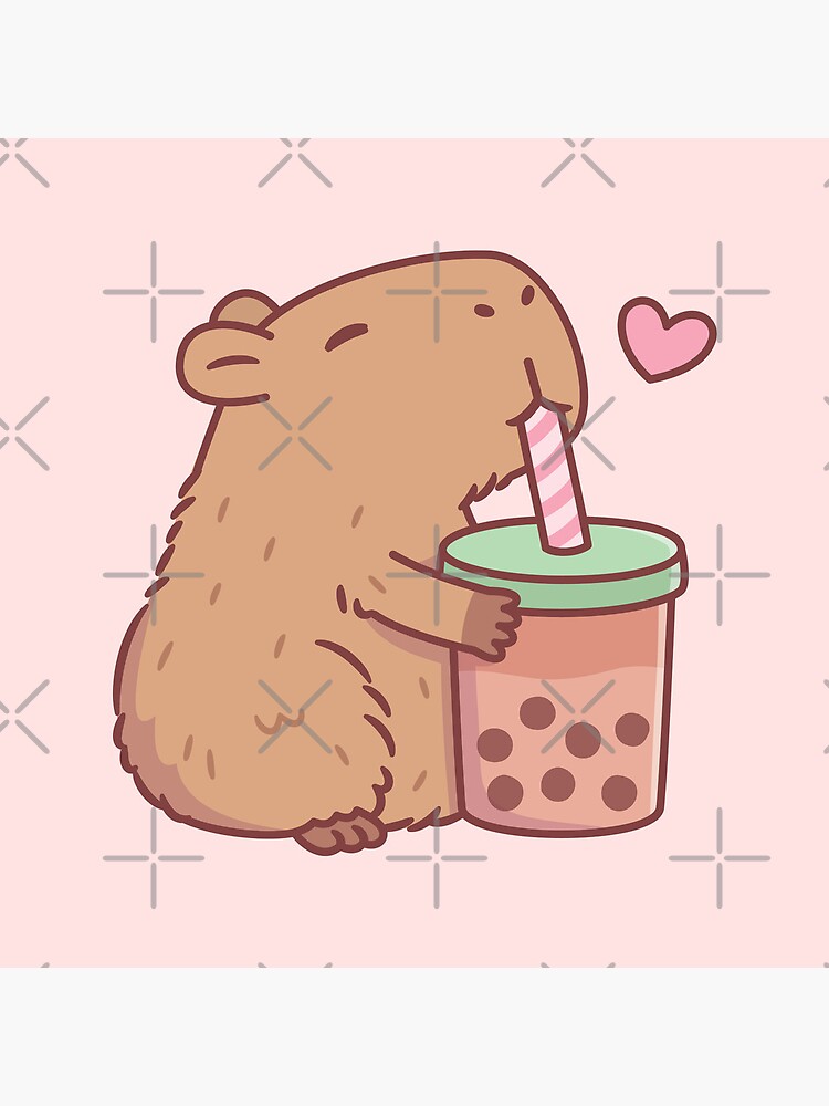 Thumbnail 5 of 5, Coasters (Set of 4), Cute Capybara Loves Bubble Tea designed and sold by rustydoodle.