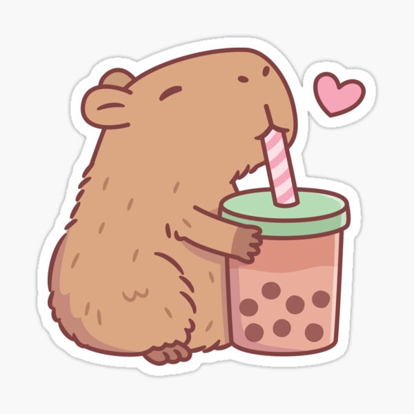 Cute Capybara Loves Bubble Tea Sticker
