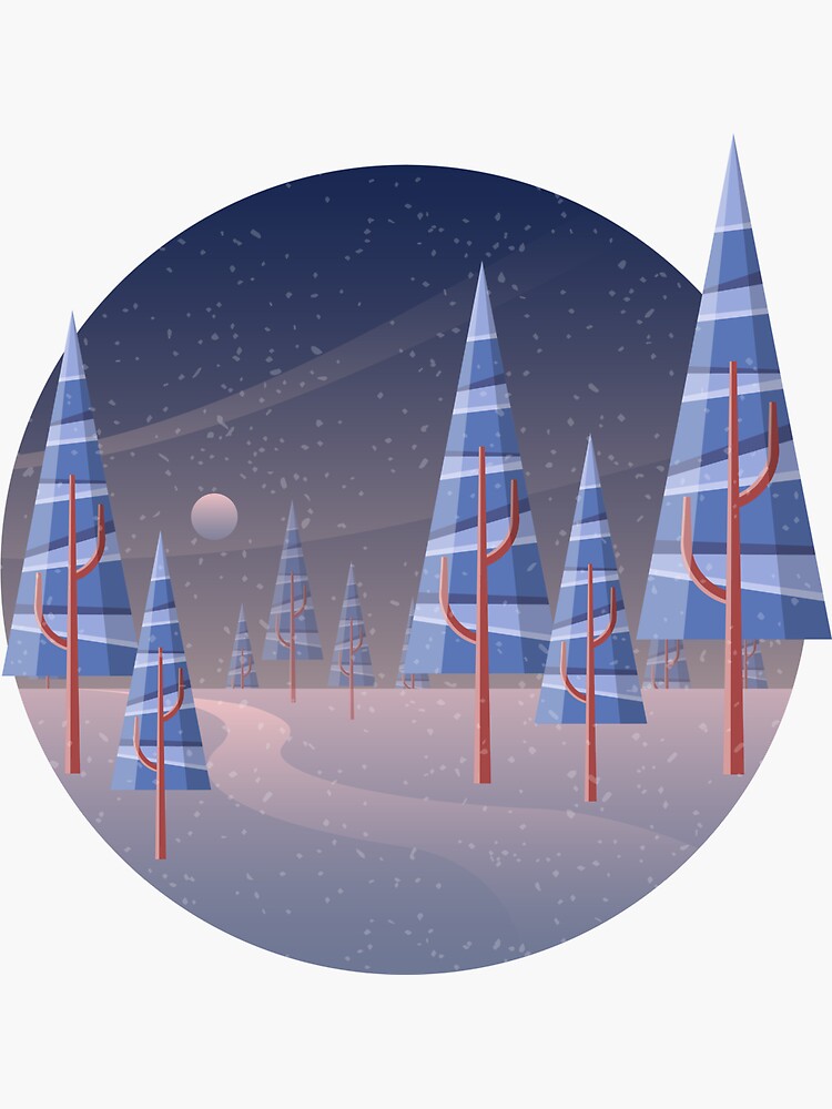 Geometric winter landscape with pine tree by creaschon