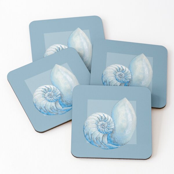 Item preview, Nautilus sea shell in mid blue designed and sold by LisaLeQuelenec.