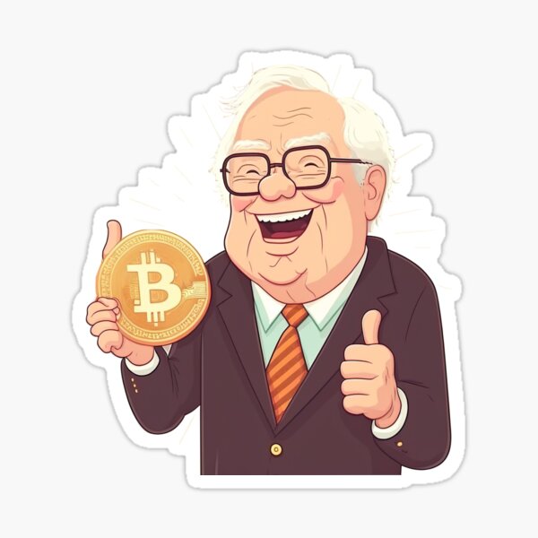 A funny caricature that looks like Warren Buffet with Bitcoin in hand Sticker