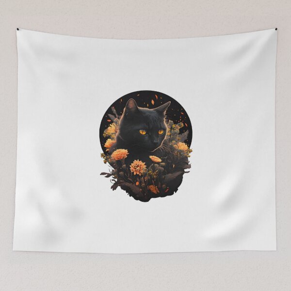 Item preview, black cat with flowers essential designed and sold by youngle.