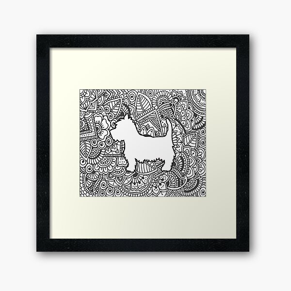 Westie zentangle black and white 2 Framed Art Print