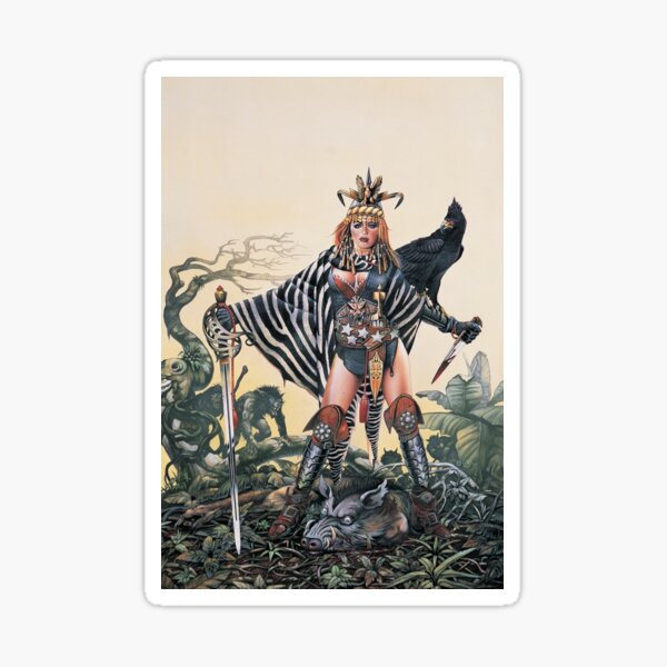 Amazona in a Zebra Cloak by Chris Achilleos Sticker