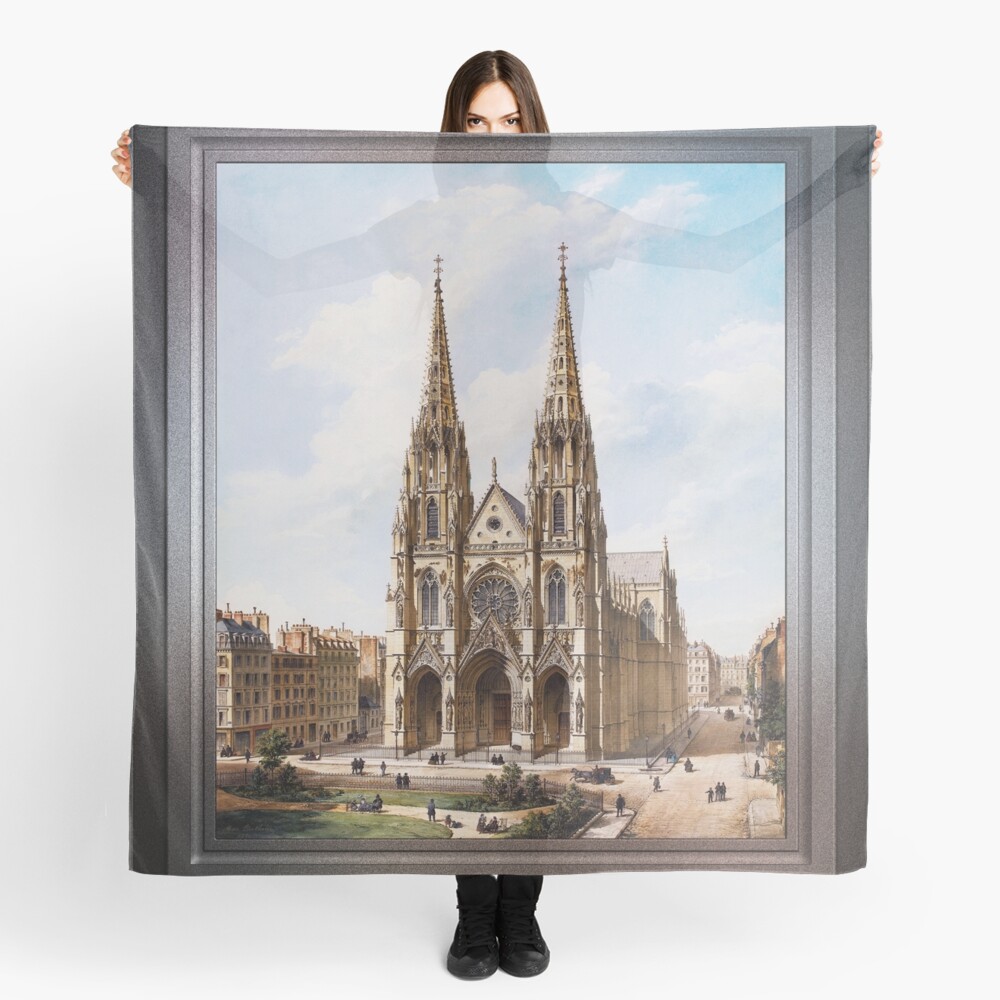 Église Sainte-Clotilde à Paris by Max Berthelin Remastered Xzendor7 Classical Art Old Masters Reproductions Ladies Scarf