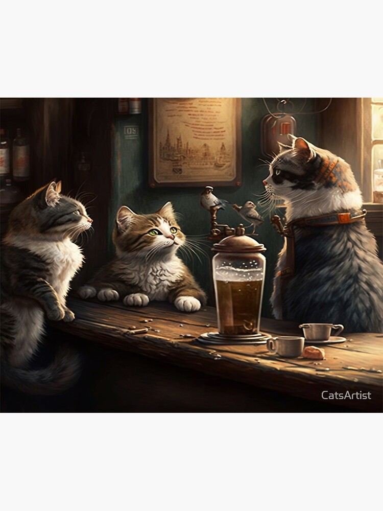 Cats drinking in bar Illustration