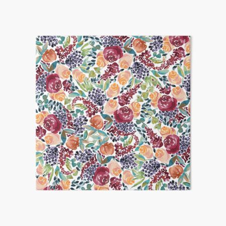 Watercolor Bouquet Hand-Painted Roses Celosia Bilberries Leaves Art Board Print