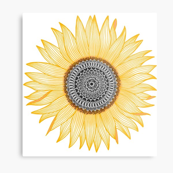 Golden Mandala Sunflower Metal Print