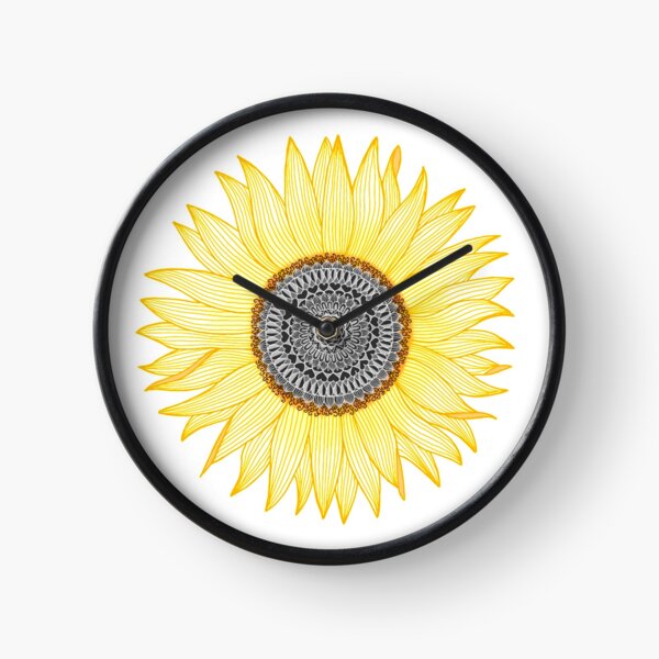 Tournesol Mandala doré Horloge