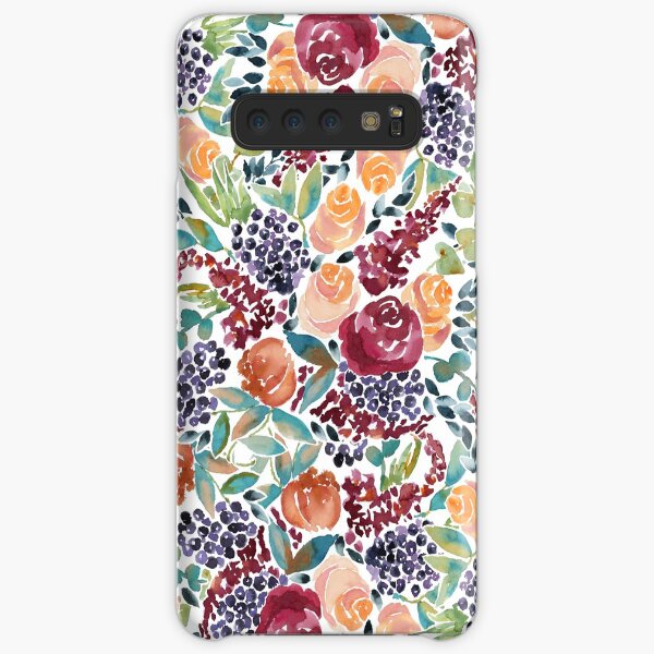Watercolor Bouquet Hand-Painted Roses Celosia Bilberries Leaves Samsung Galaxy Snap Case