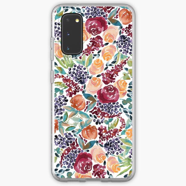 Watercolor Bouquet Hand-Painted Roses Celosia Bilberries Leaves Samsung Galaxy Soft Case