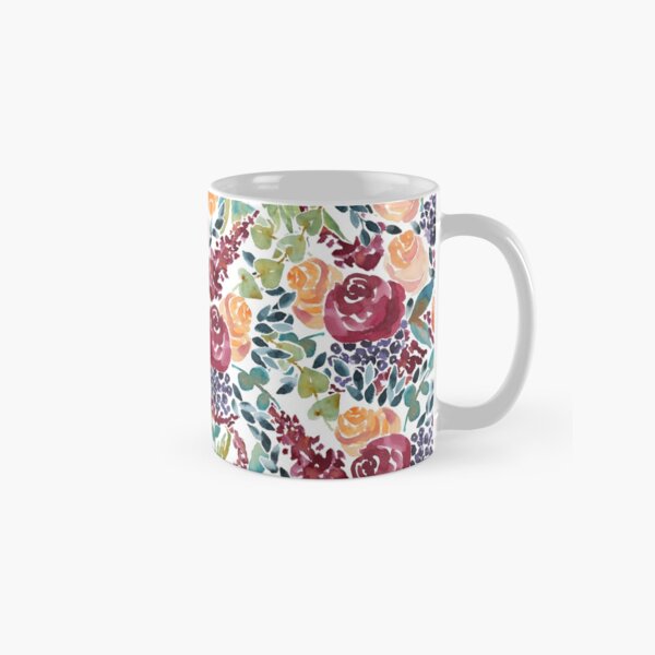 Watercolor Bouquet Hand-Painted Roses Celosia Bilberries Leaves Classic Mug