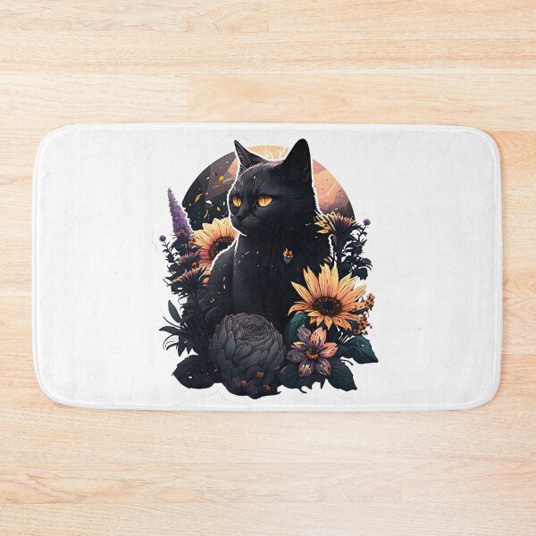 Item preview, black cat with flowers essential designed and sold by youngle.