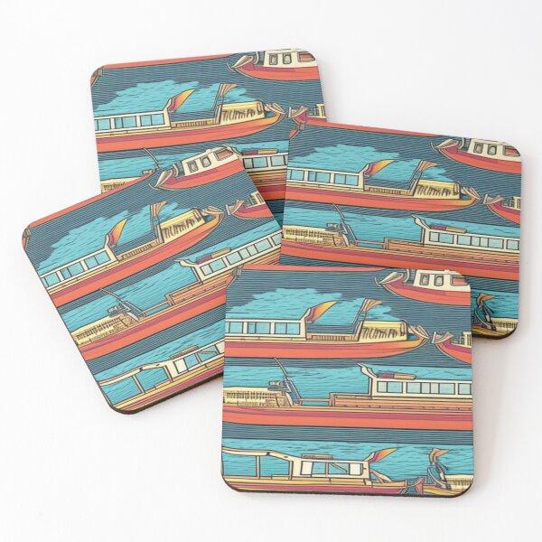 Item preview, Fishing Boats Seamless Pattern designed and sold by HanaiPrint.