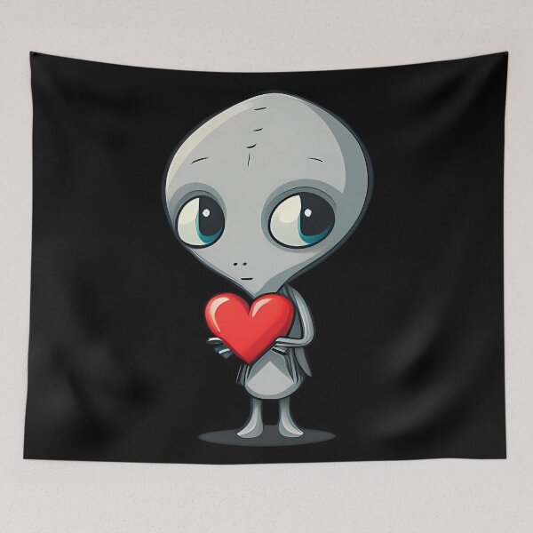 Item preview, Funny Valentine Cute Gray Alien Holding Red Heart For Valentine's Day designed and sold by FunWearVM.